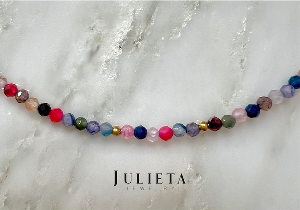 Collar corto de piedra ágata bright con oro laminado