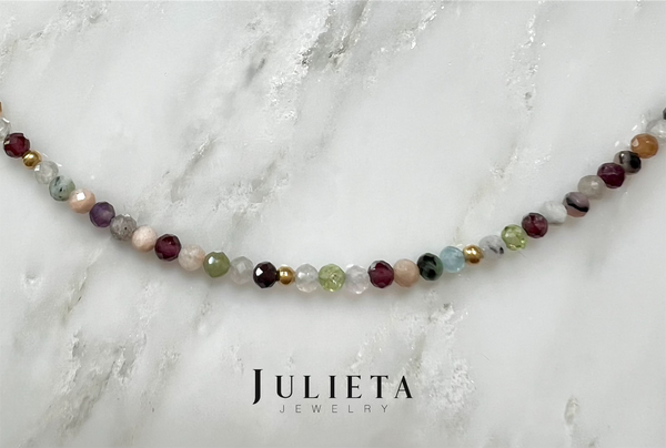 Collar corto de piedra ágata otoño con oro laminado