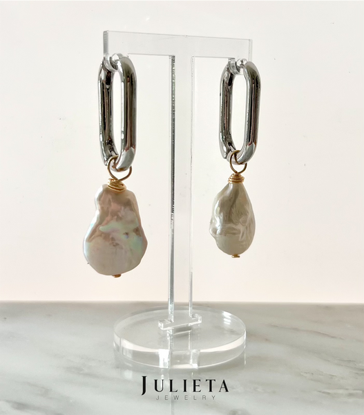 Aretes gancho grande plata con perlas cultivadas