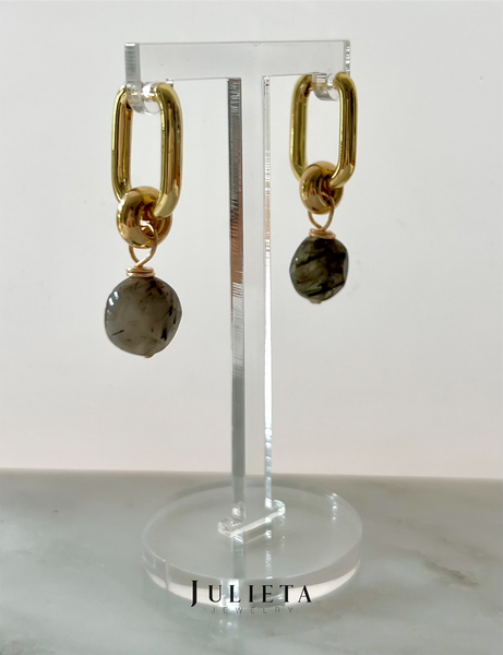 Aretes gancho chico con cuarzo