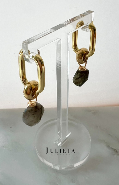 Aretes gancho chico con cuarzo