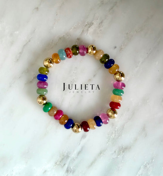Pulsera de piedra jade con oro laminado