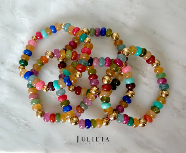 Pulsera de piedra jade con oro laminado