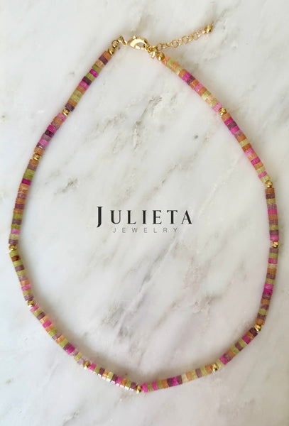 Collar corto de piedra ágata otoño con oro laminado
