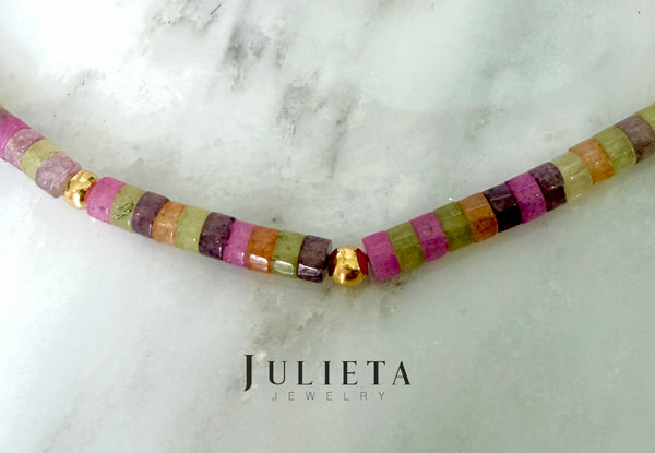 Collar corto de piedra ágata otoño con oro laminado