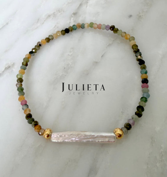 Pulsera de turmalinas con perla cultivada
