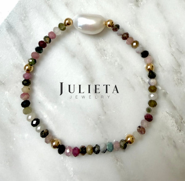Pulsera de piedra semi preciosa con perla cultivada