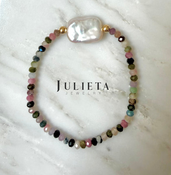 Pulsera de piedra semi preciosa con perla cultivada