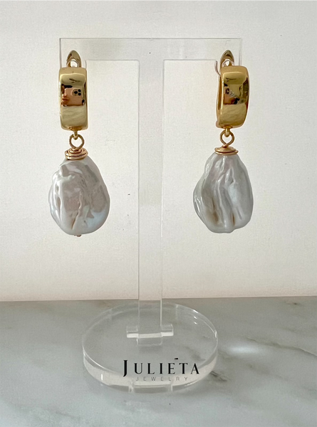 Aretes gancho grueso con perla cultivada