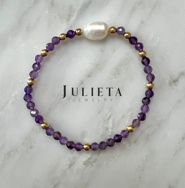 Pulsera de amatistas con perla cultivada