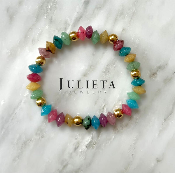 Pulsera de piedra jade con oro laminado