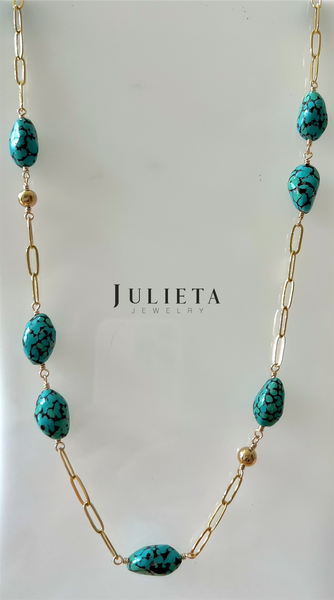Collar largo con piedra turquesina