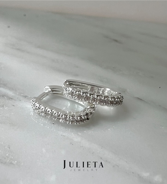 Arracadas de plata rectángulo con zirconias