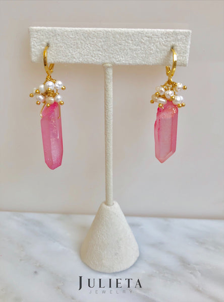 Aretes piedra natural - rosa brillante