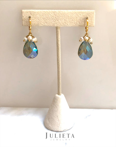 Aretes de gota de cristal - verde tornasol