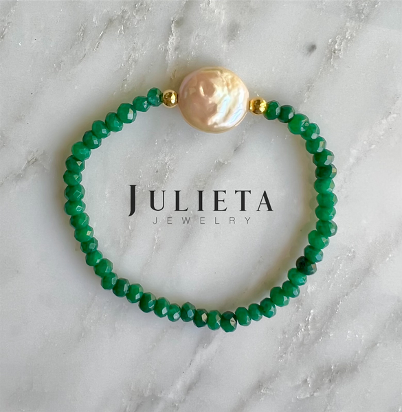 Pulsera de jade con perla cultivada