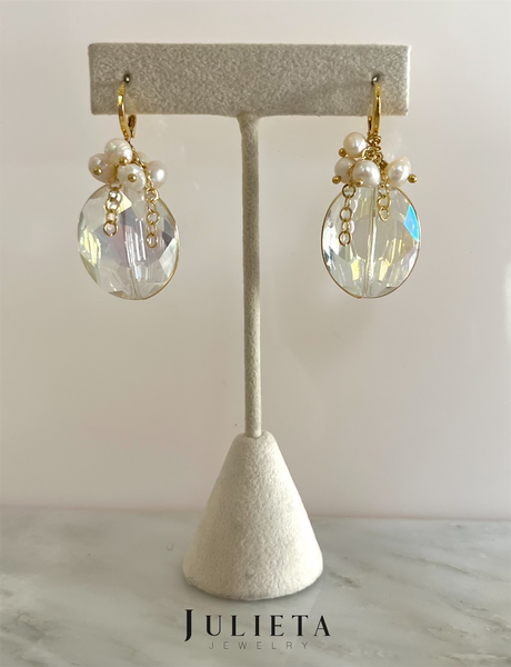 Aretes de cristal - tornasol con perlas de río